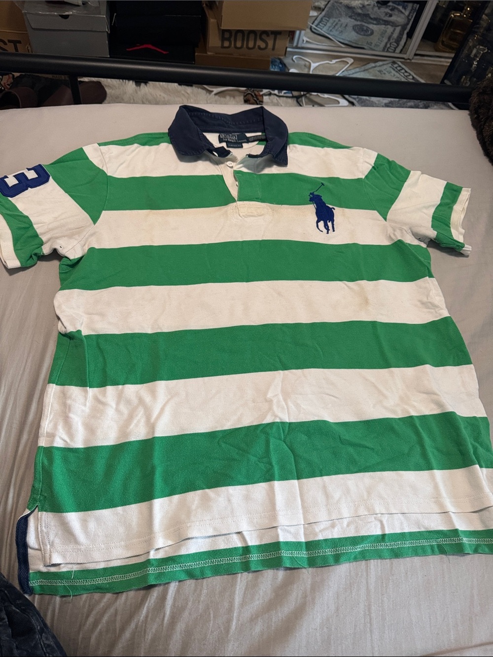 Ralph Lauren Green, White & Navy Striped Rugby Polo
